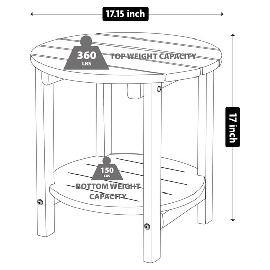 LZRS Round Adirondack Side Table Double End Table, Outdoor Side Tables for Patio, Backyard,Pool, Indoor Companion, Easy Maintenance & Weather Resistant(Black)