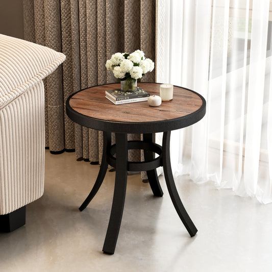 PHI VILLA Outdoor Round Side Table, 19" Metal End Table
