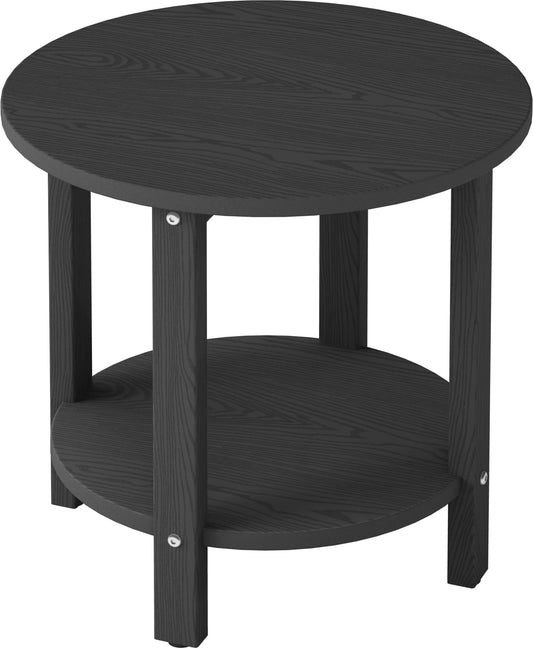 BIVODA HDPE Round Outdoor Side Table, 18.1-Inch Weatherproof Small Outdoor Table for Adirondack, 2-Tier Patio End Table for Garden Backyard Porch Deck Balcony Poolside (Black)