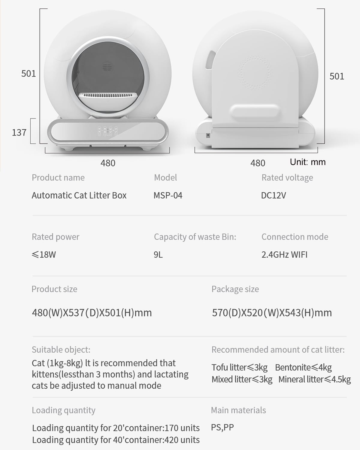 QSMYUYE Selbstreinigende Katzentoilette 65L