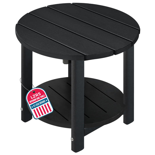 LZRS Round Adirondack Side Table Double End Table, Outdoor Side Tables for Patio, Backyard,Pool, Indoor Companion, Easy Maintenance & Weather Resistant(Black)