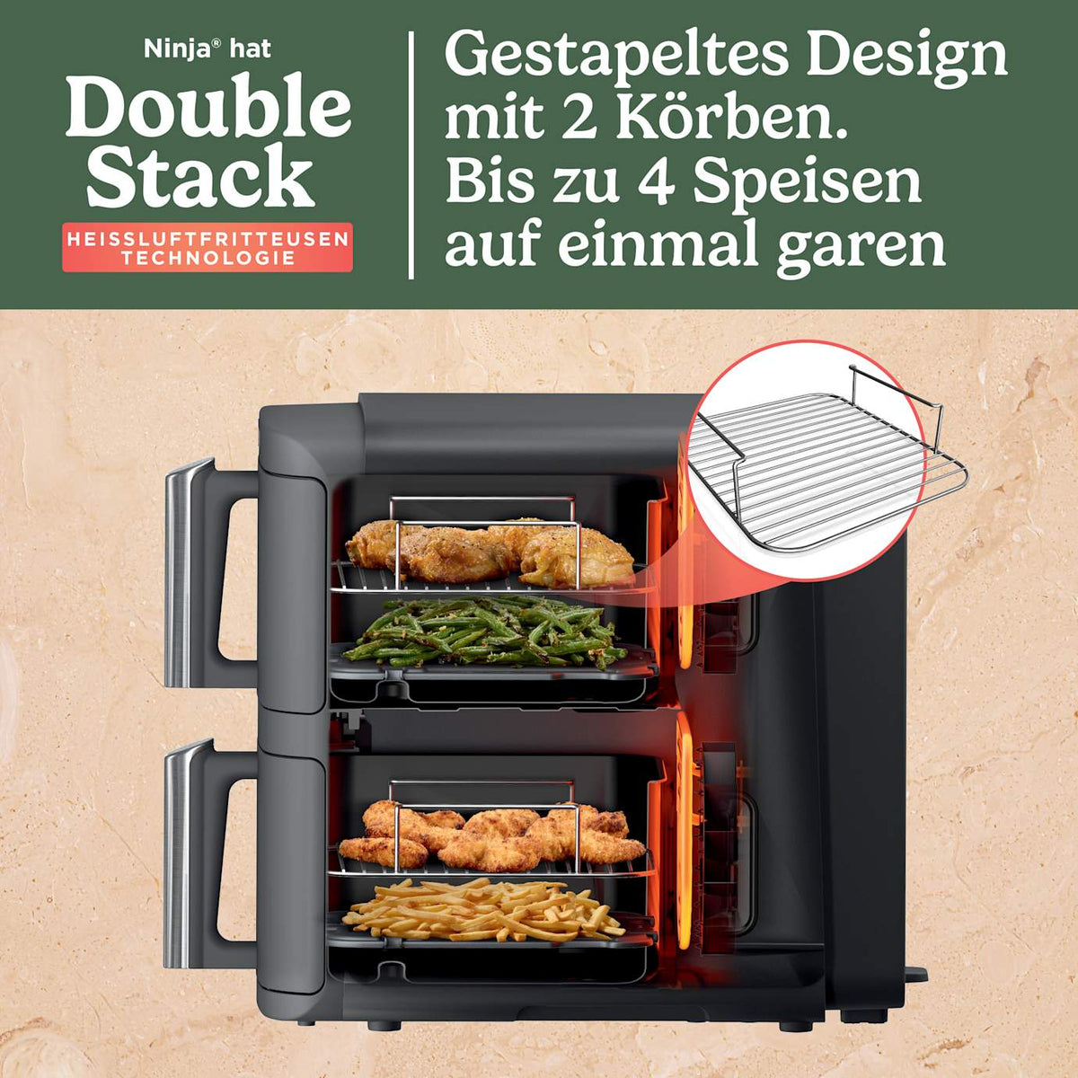 Ninja Double Stack XL SL400EU Heißluftfritteuse 9,5 L Grau
